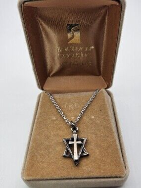Bob Siemon Sterling Silver Star of David Cross Necklace Pendant Vintage Box 925